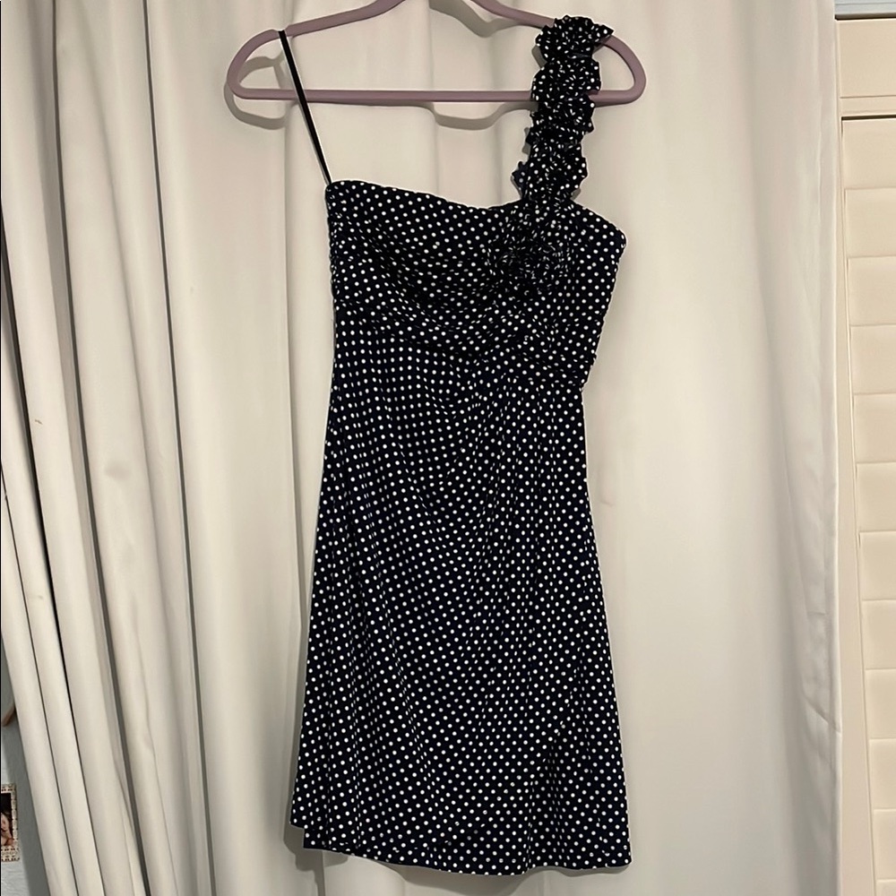 Black Polka Dot One-Shoulder Dress